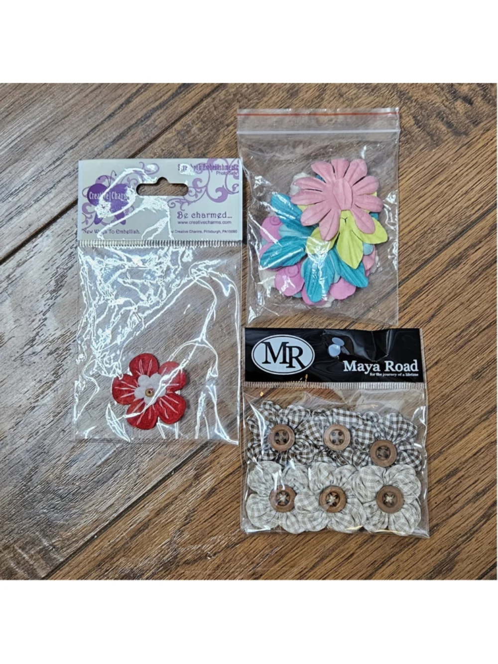Scrapbook/Craft Lot Embellishments Flowers Brads Buttons New